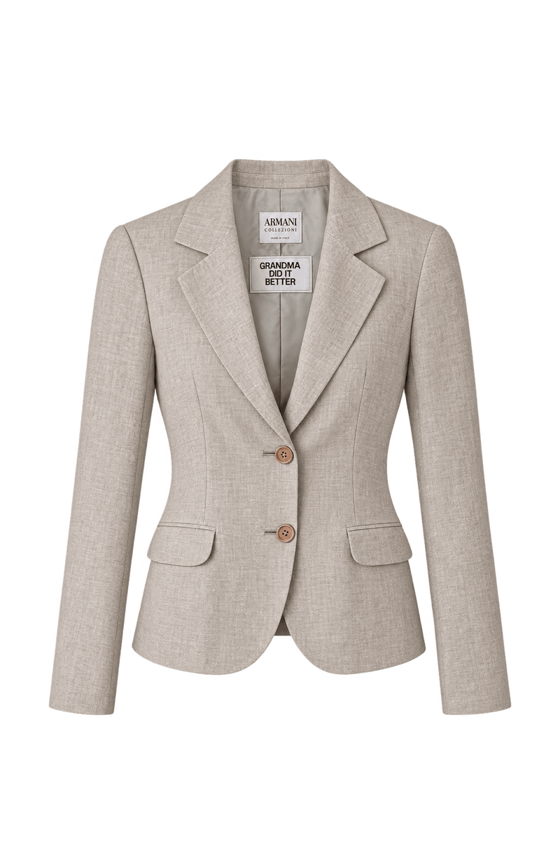 1990s Light Beige Linen Blazer - Front View