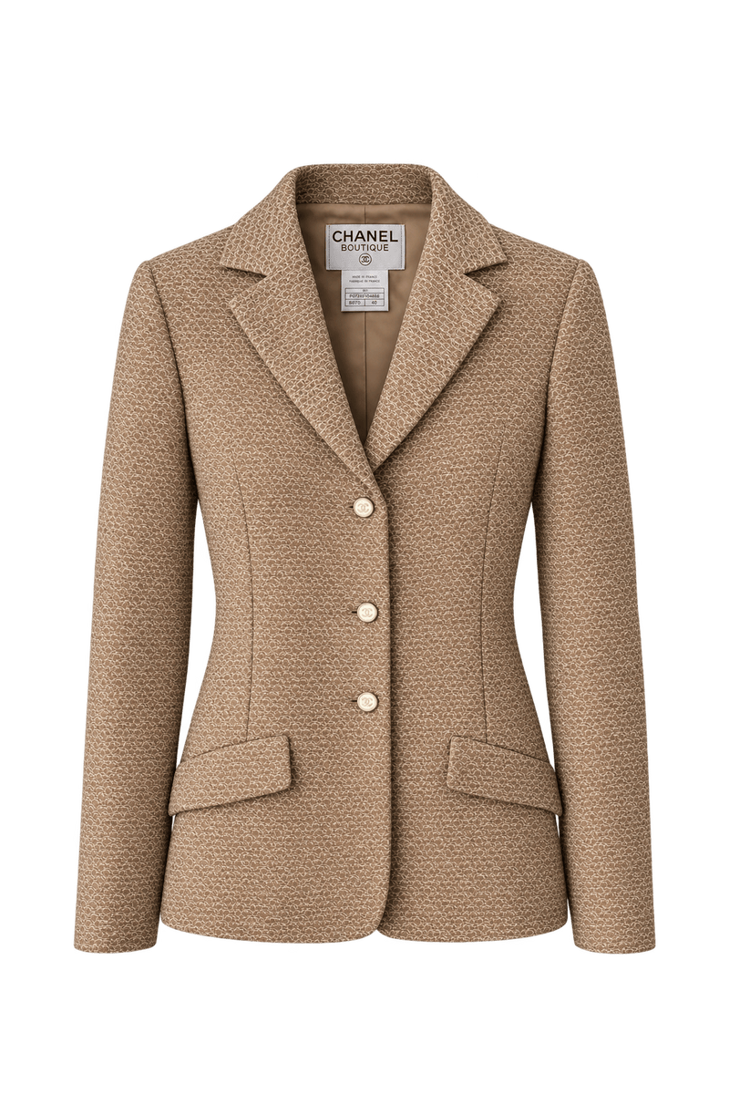 1990s Warm Beige Woven Blazer - Front View
