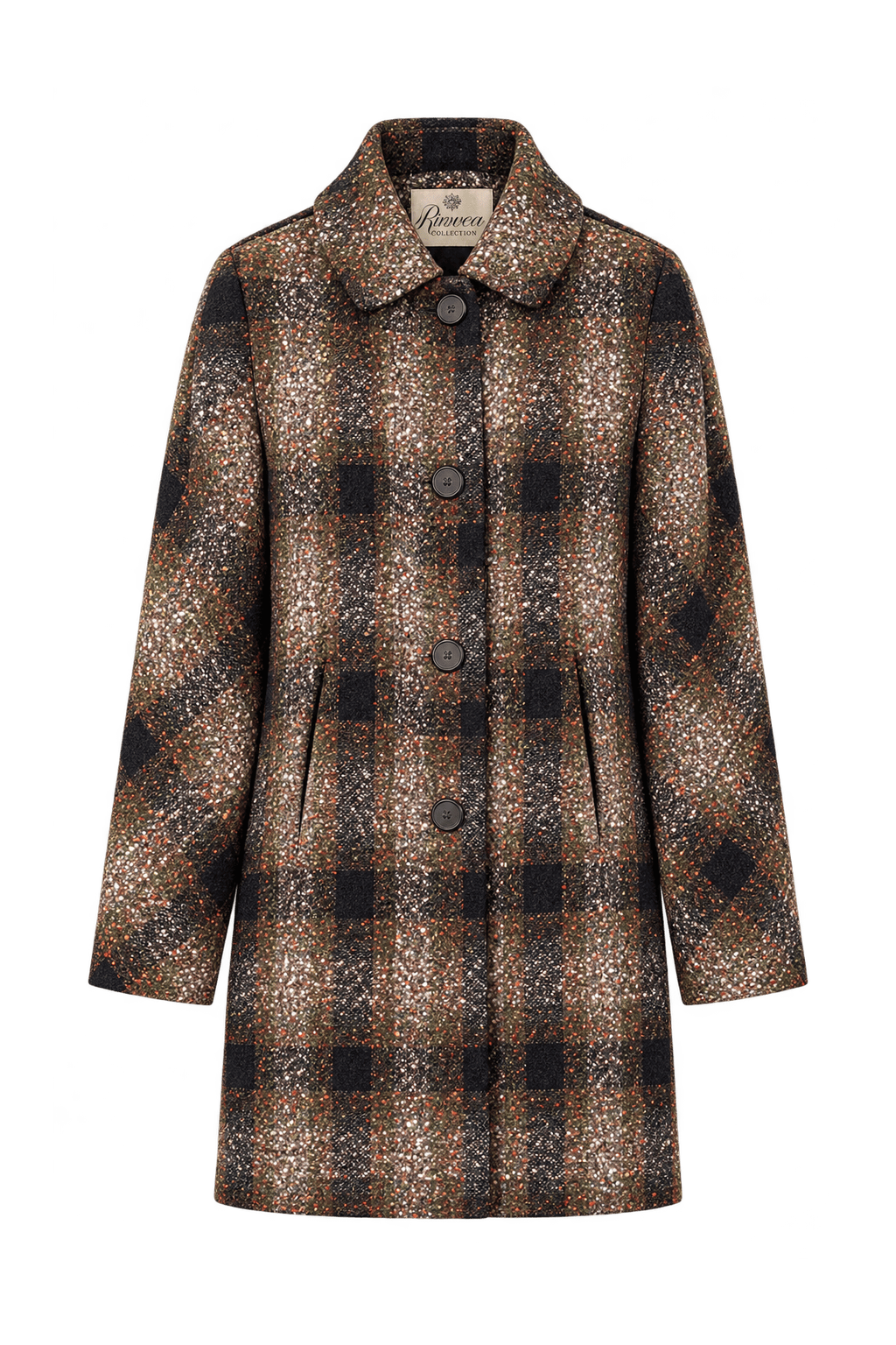 1950s Mottled Brown and Olive Wool Coat - Front View