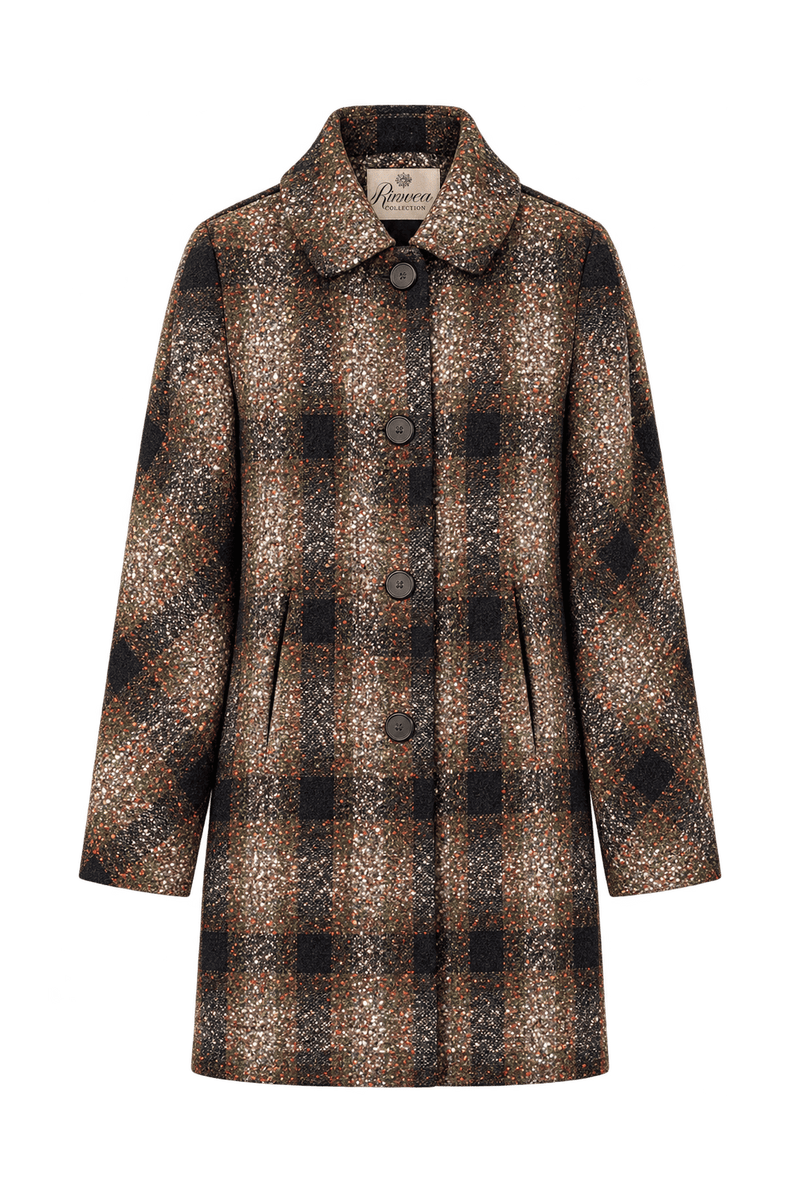 1950s Mottled Brown and Olive Wool Coat - Front View
