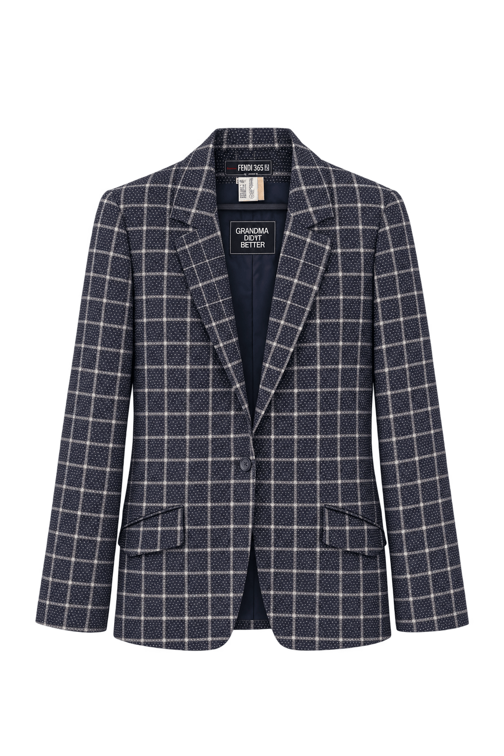 1970s Dark Navy Blue Woven Textile Blazer - Front View