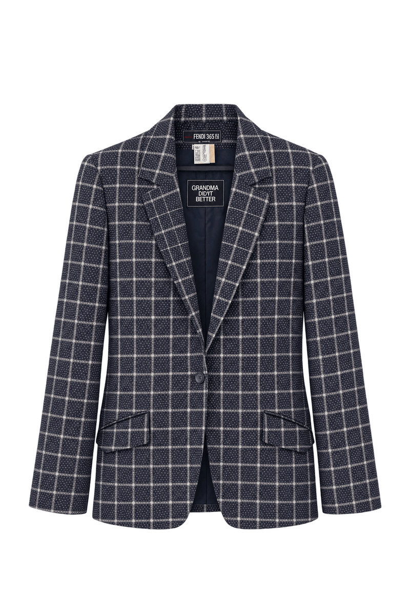 1970s Dark Navy Blue Woven Textile Blazer - Front View