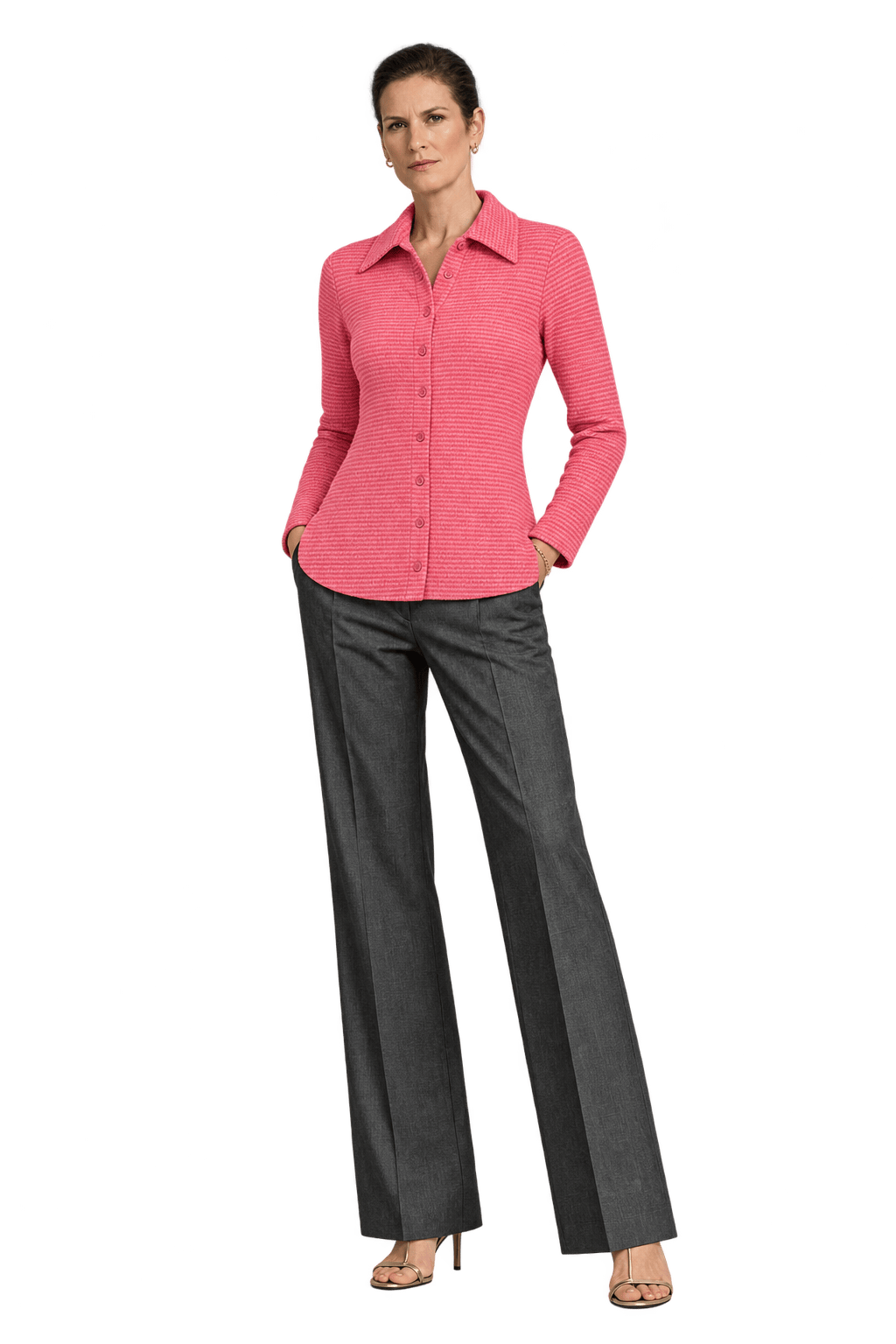 1990s Coral Pink Synthetic Blend Blouse - Model