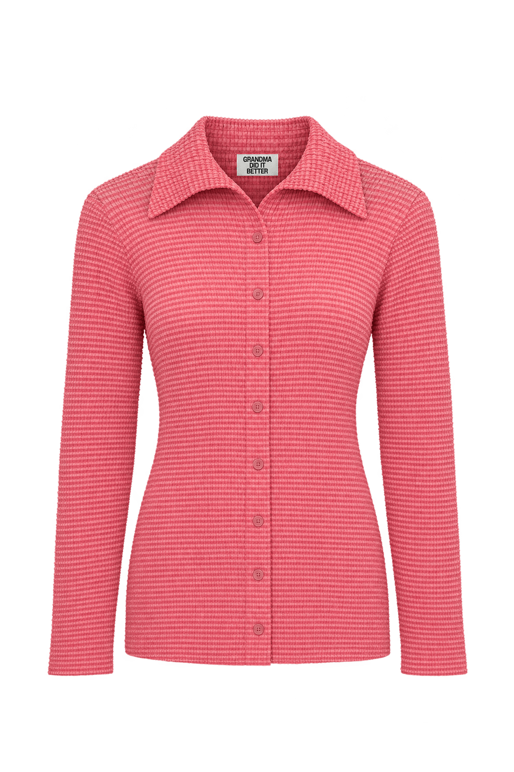 1990s Coral Pink Synthetic Blend Blouse - Front View