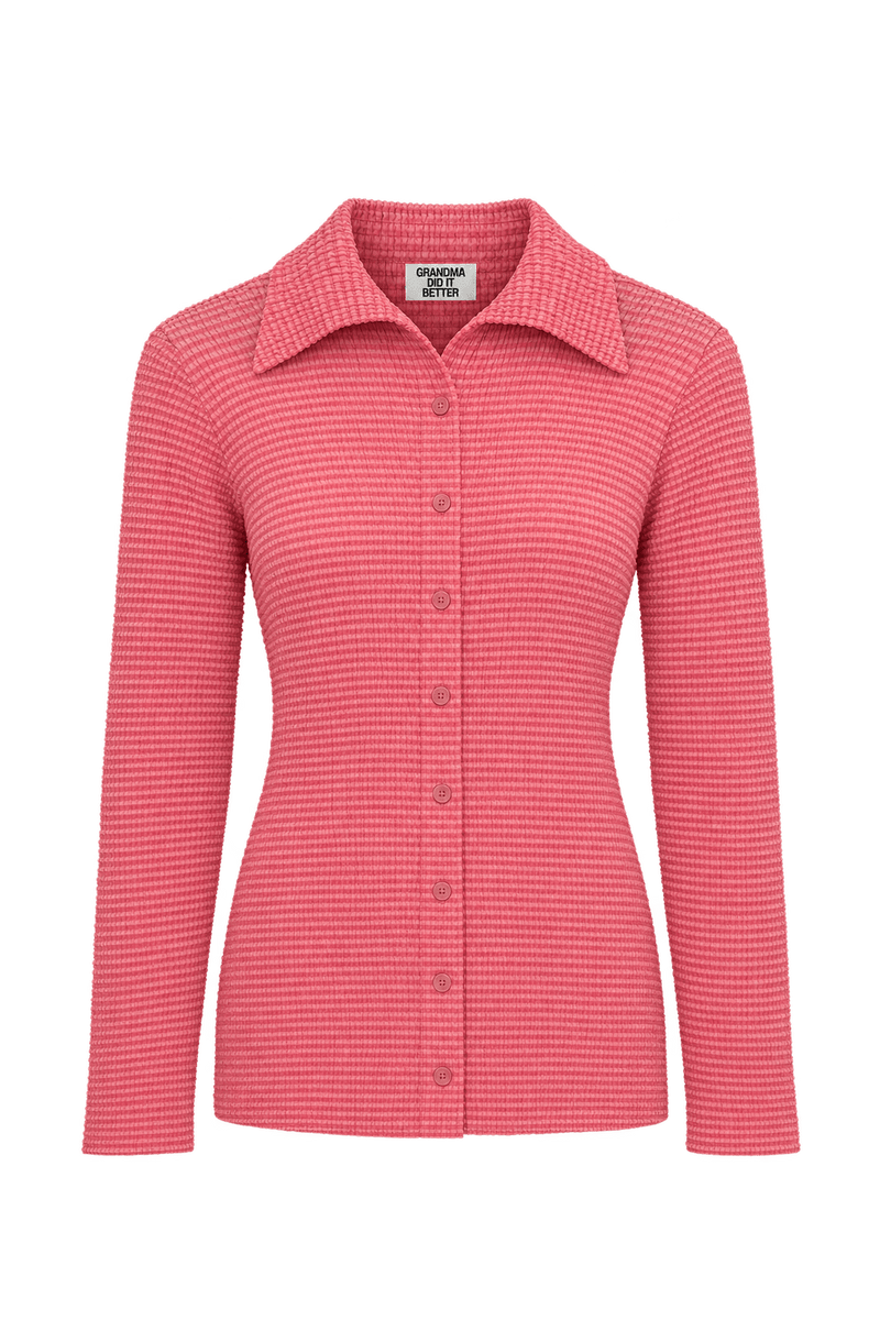 1990s Coral Pink Synthetic Blend Blouse - Front View