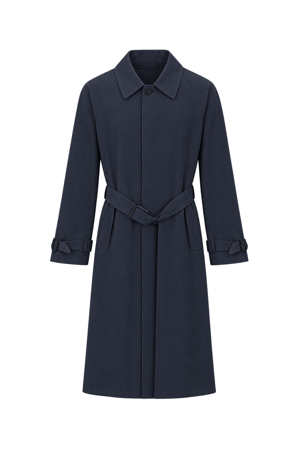 1990s Very Dark Navy Blue Cotton Trench Coat - Front View