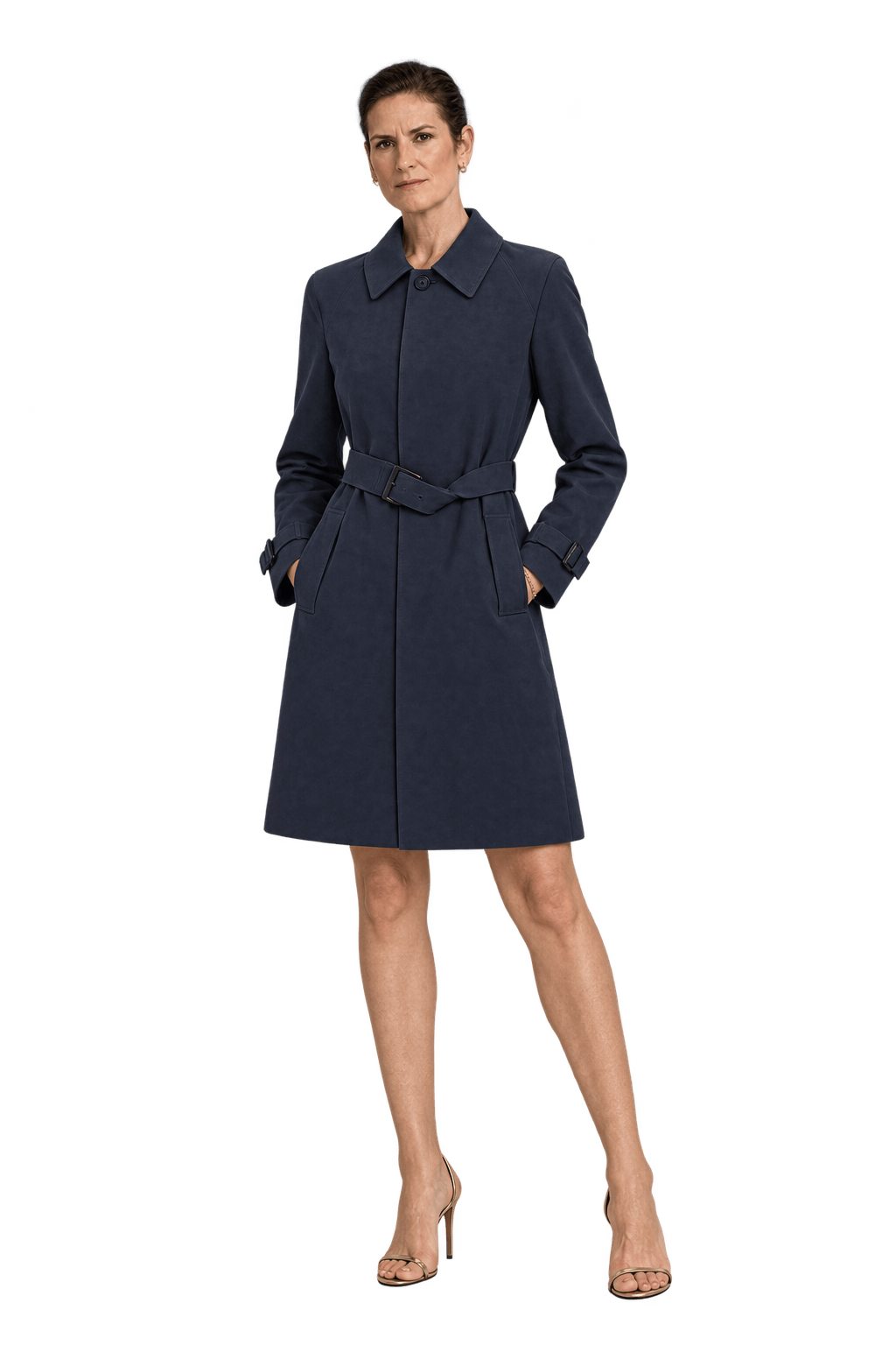 1990s Very Dark Navy Blue Cotton Trench Coat - Model