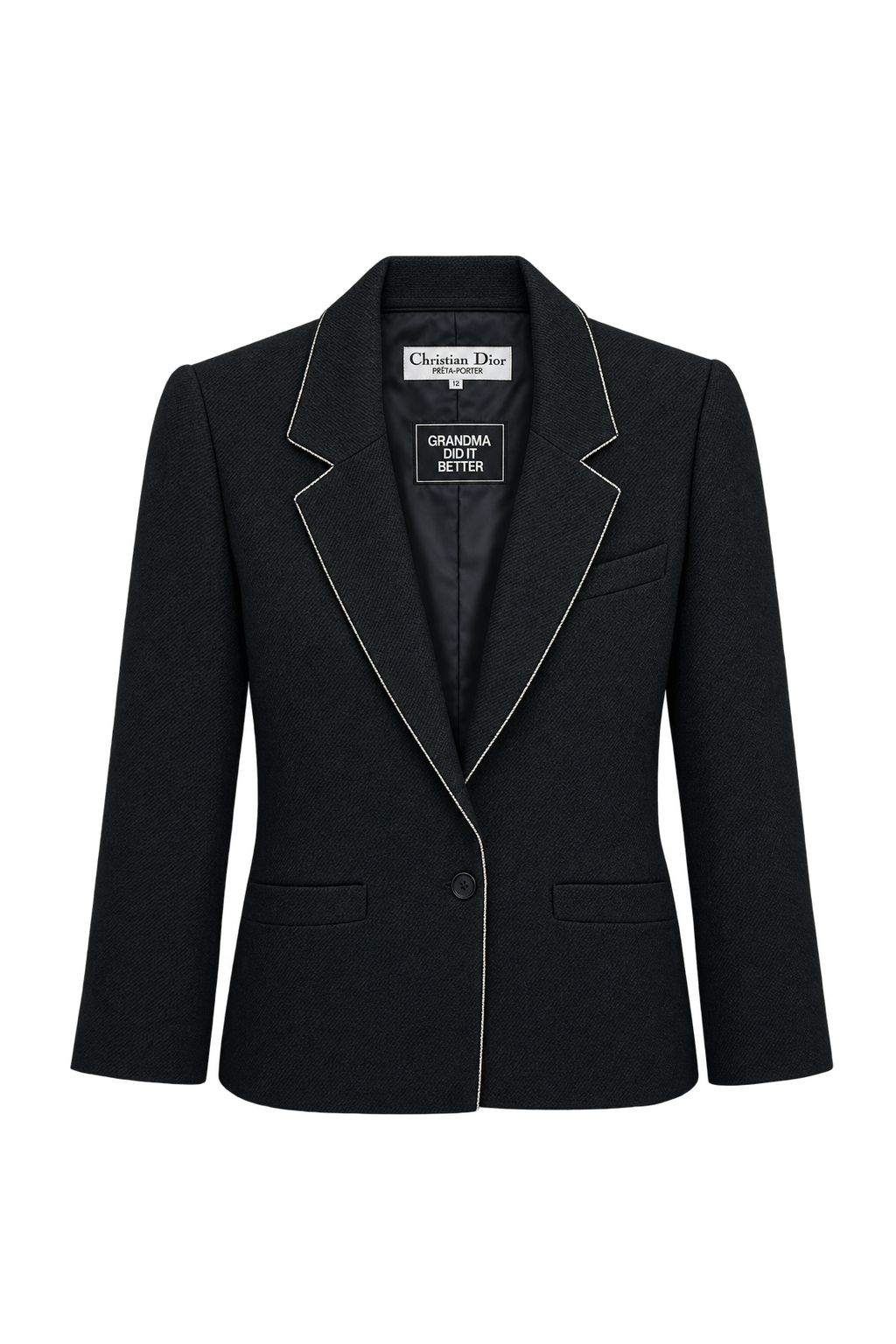 1980s Black Wool Blazer - Front View