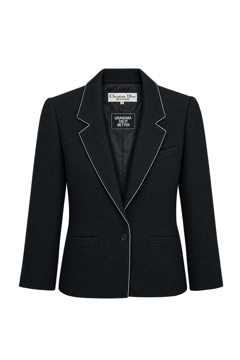 1980s Black Wool Blazer - Front View