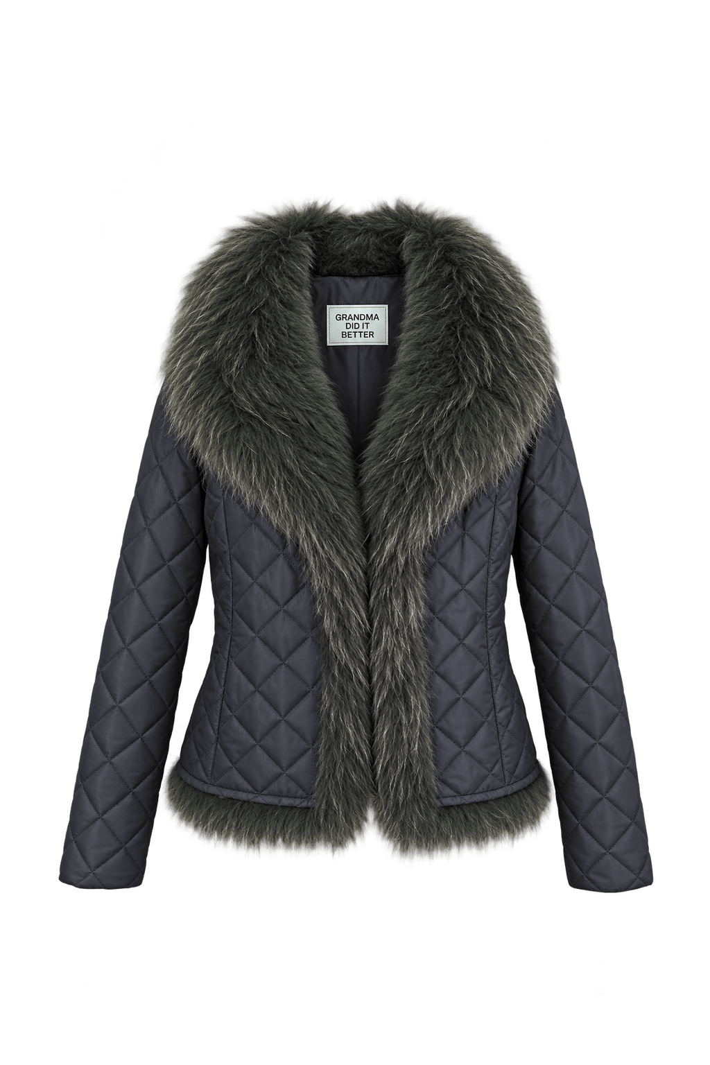 1990s Dark Charcoal Jacket with Fur Trim - Front View
