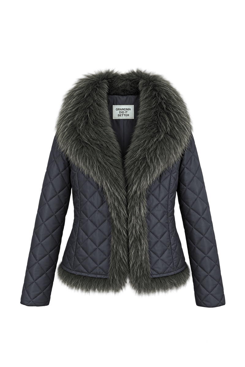 1990s Dark Charcoal Jacket with Fur Trim - Front View