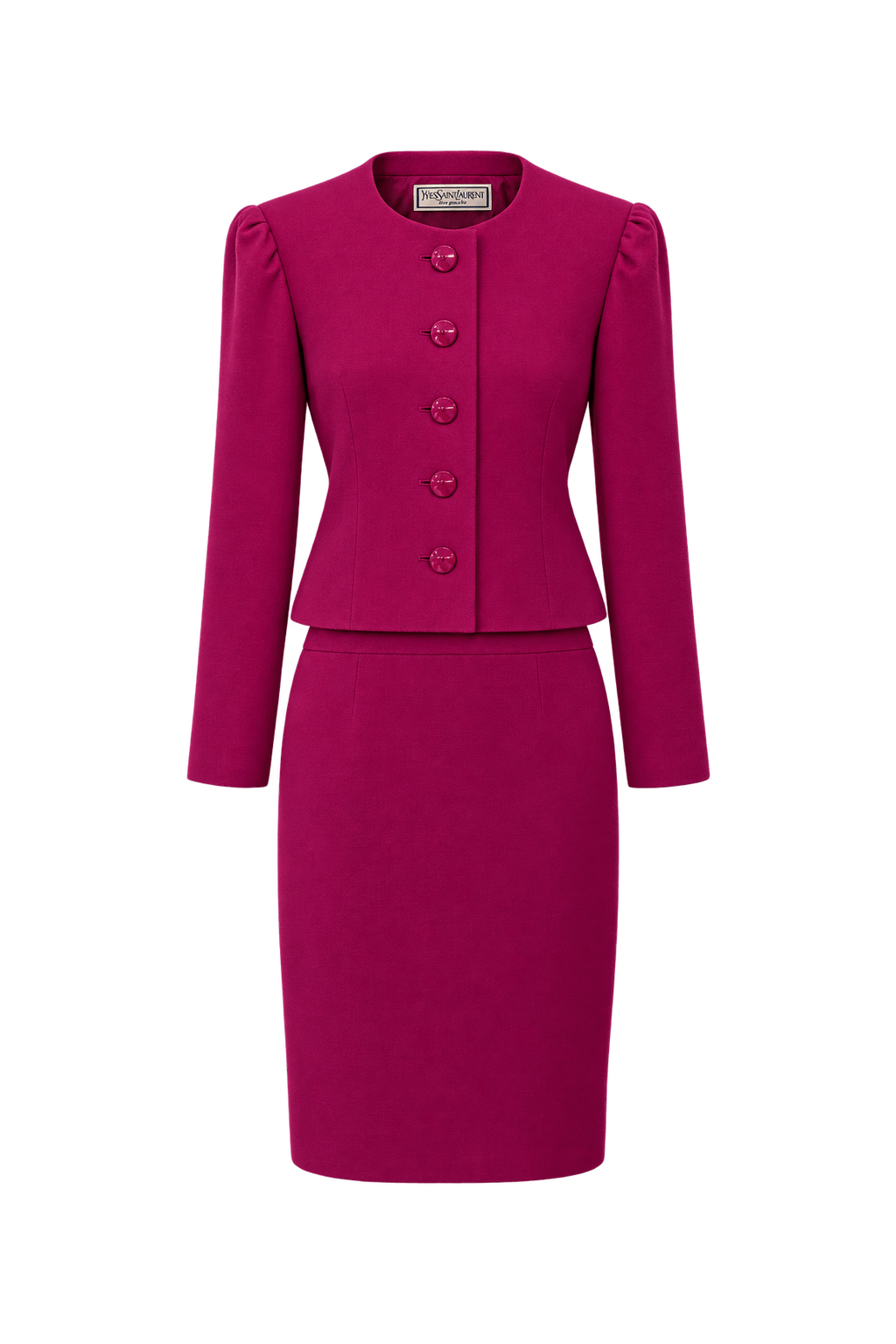 1980s Deep Magenta Woven Skirt Suit - Front View