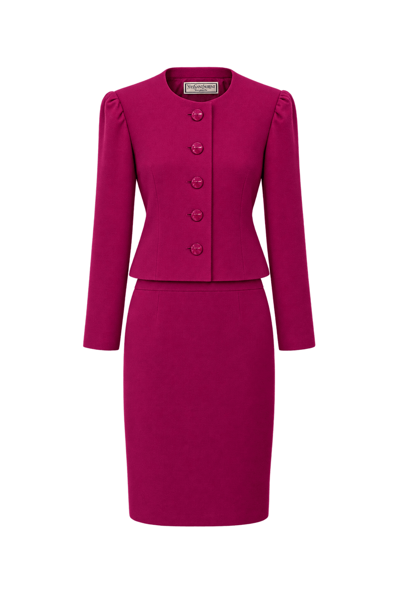 1980s Deep Magenta Woven Skirt Suit - Front View