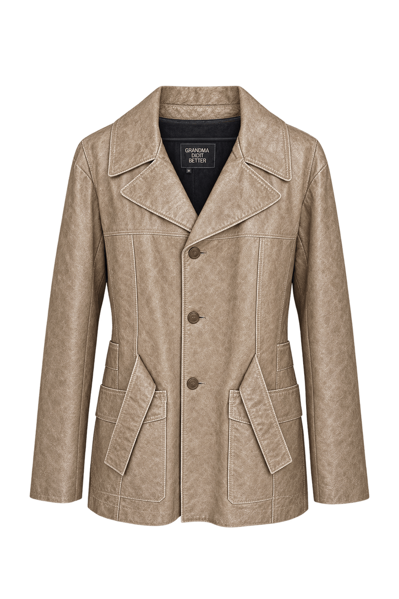 1980s Weathered Tan Leather Jacket - Front View