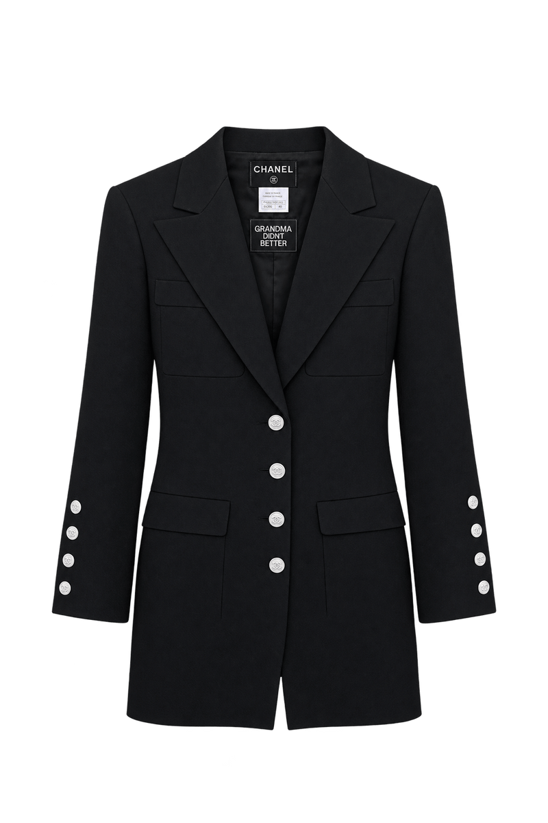 1980s Black Woven Blazer - Front View