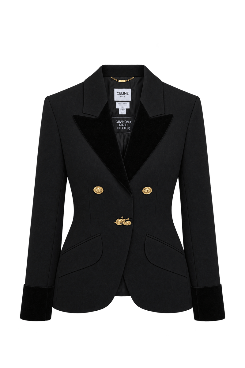 1980s Black Woven Textile Blazer - Front View