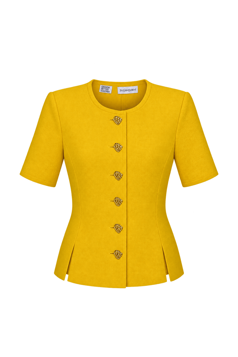 1980s Bright Golden Yellow Woven Fabric Jacket - Front View