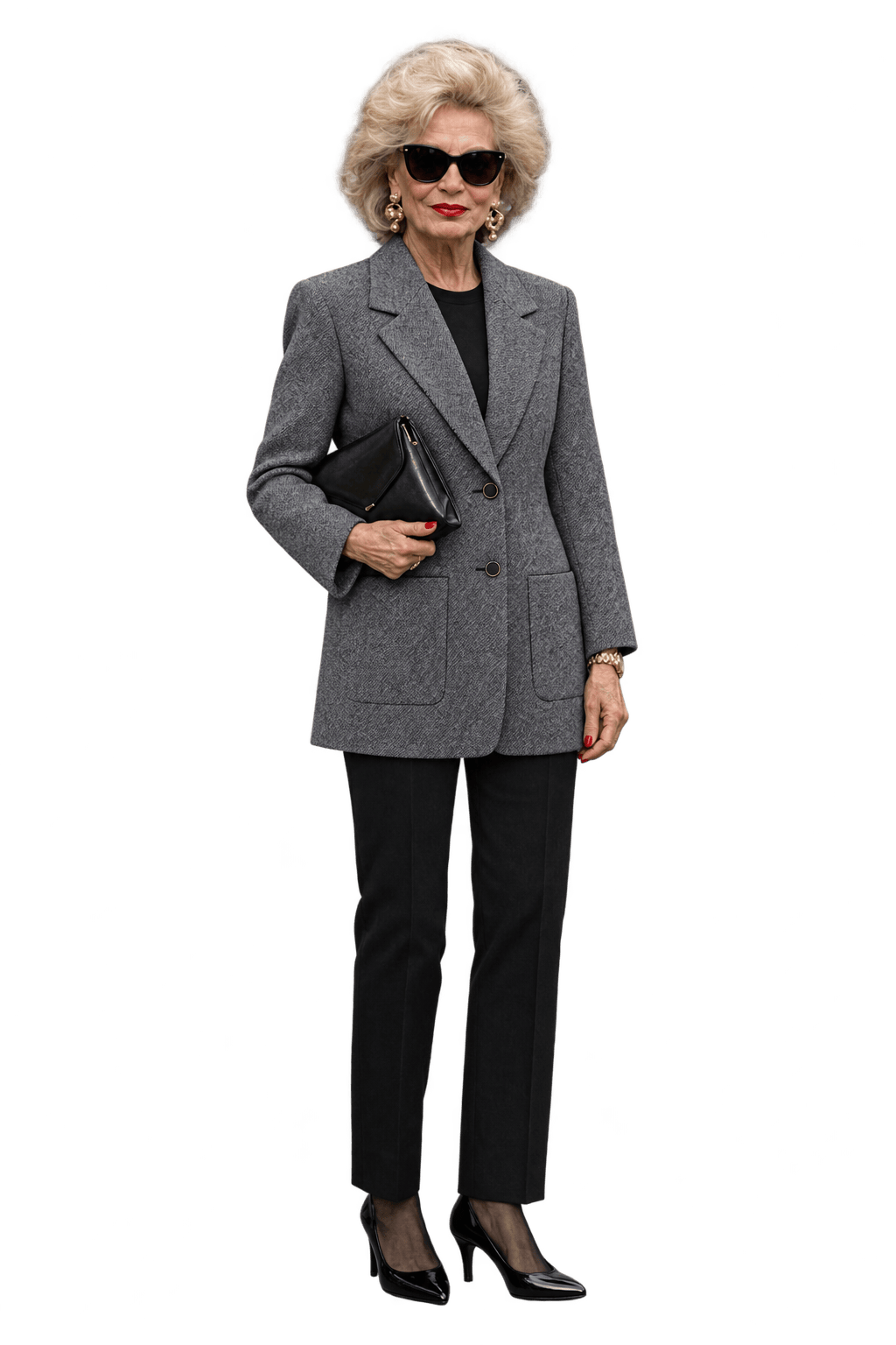1980s Black-and-White Mélange Grey Woven Textile Blazer - Model