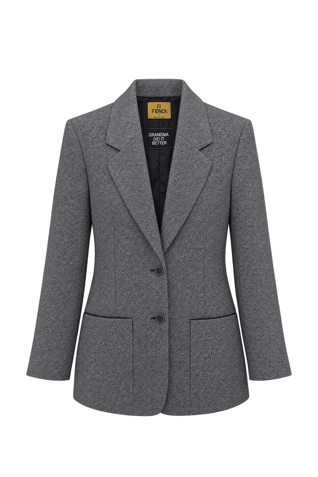 1980s Black-and-White Mélange Grey Woven Textile Blazer - Front View