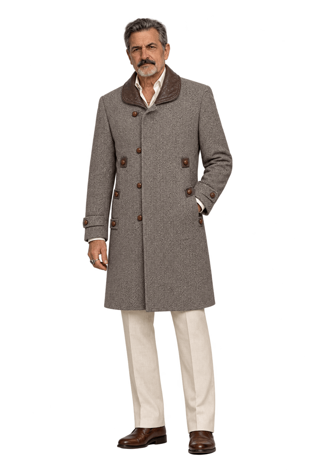 1980s Taupe Brown Wool Coat - Model