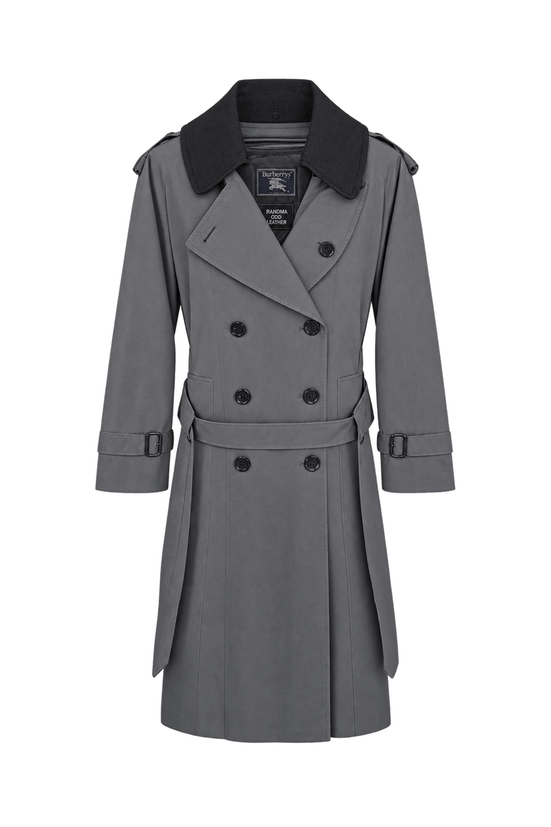 1980s Charcoal Gray Woven Trench Coat - Front View