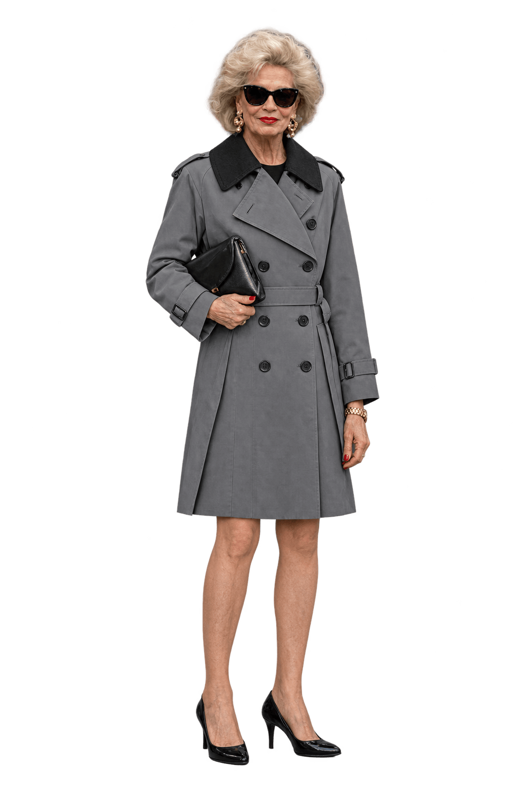 1980s Charcoal Gray Woven Trench Coat - Model