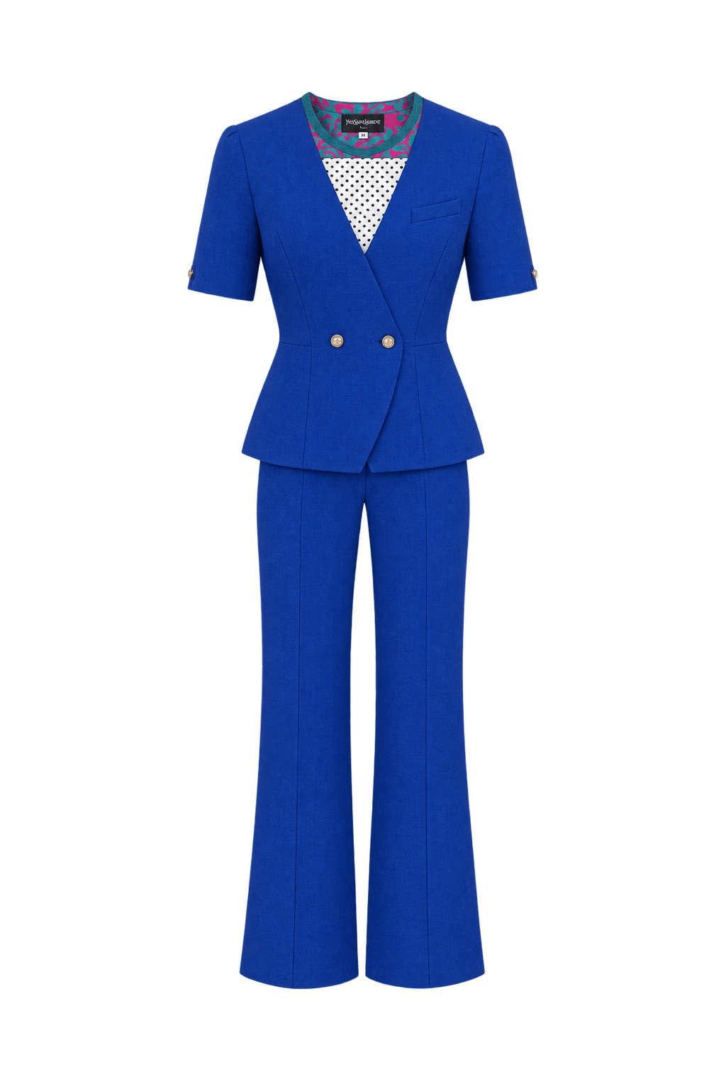 1980s Cobalt Blue Woven Jacket and Top Set - Front View
