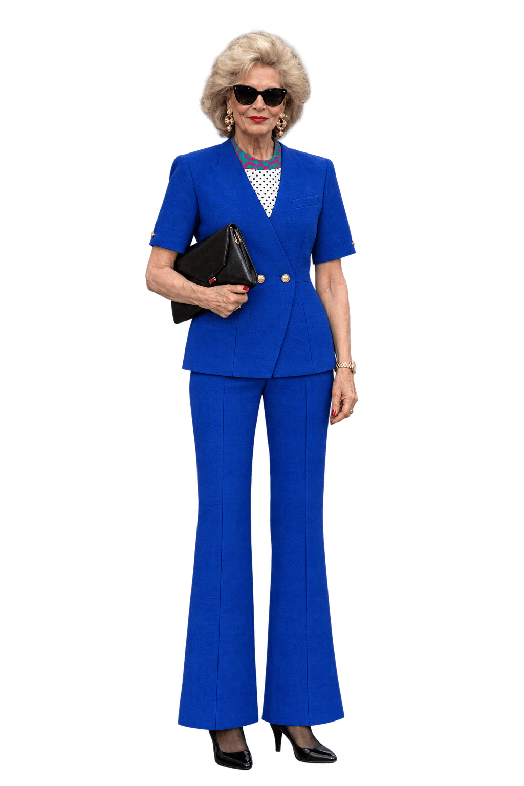 1980s Cobalt Blue Woven Jacket and Top Set - Model