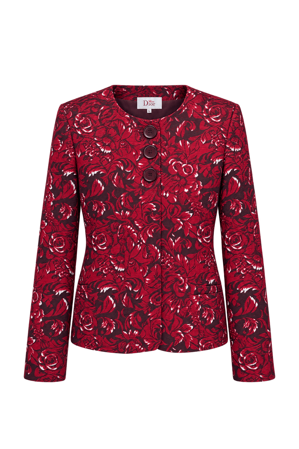 1980s Deep Burgundy Red Woven Textile Jacket - Front View