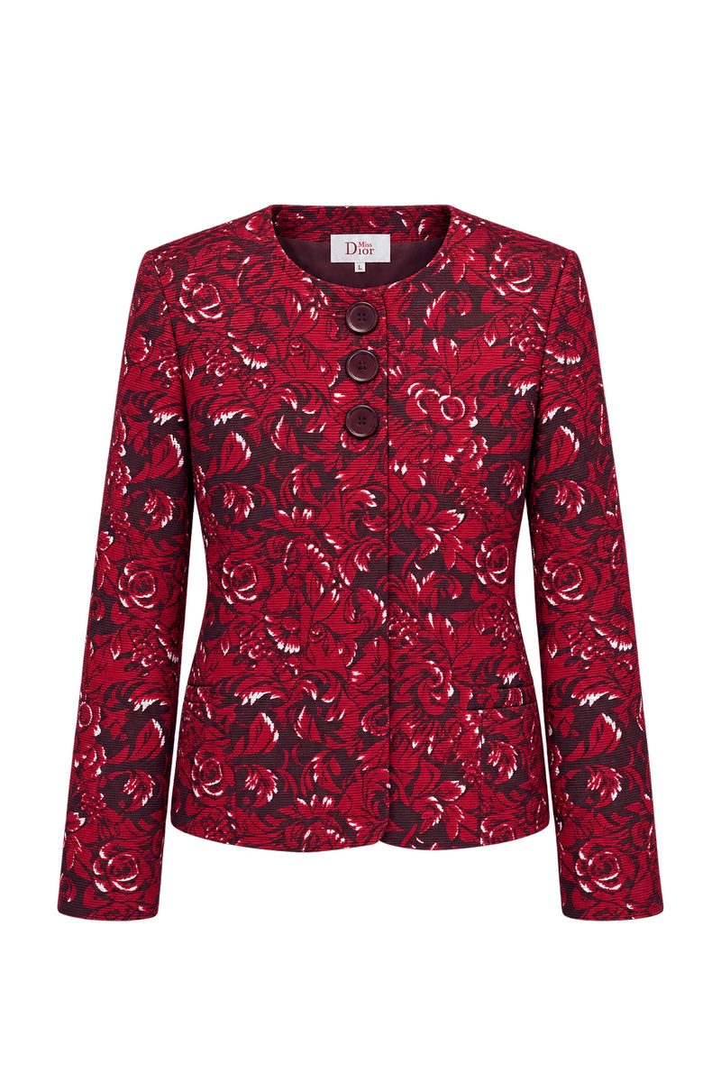 1980s Deep Burgundy Red Woven Textile Jacket - Front View