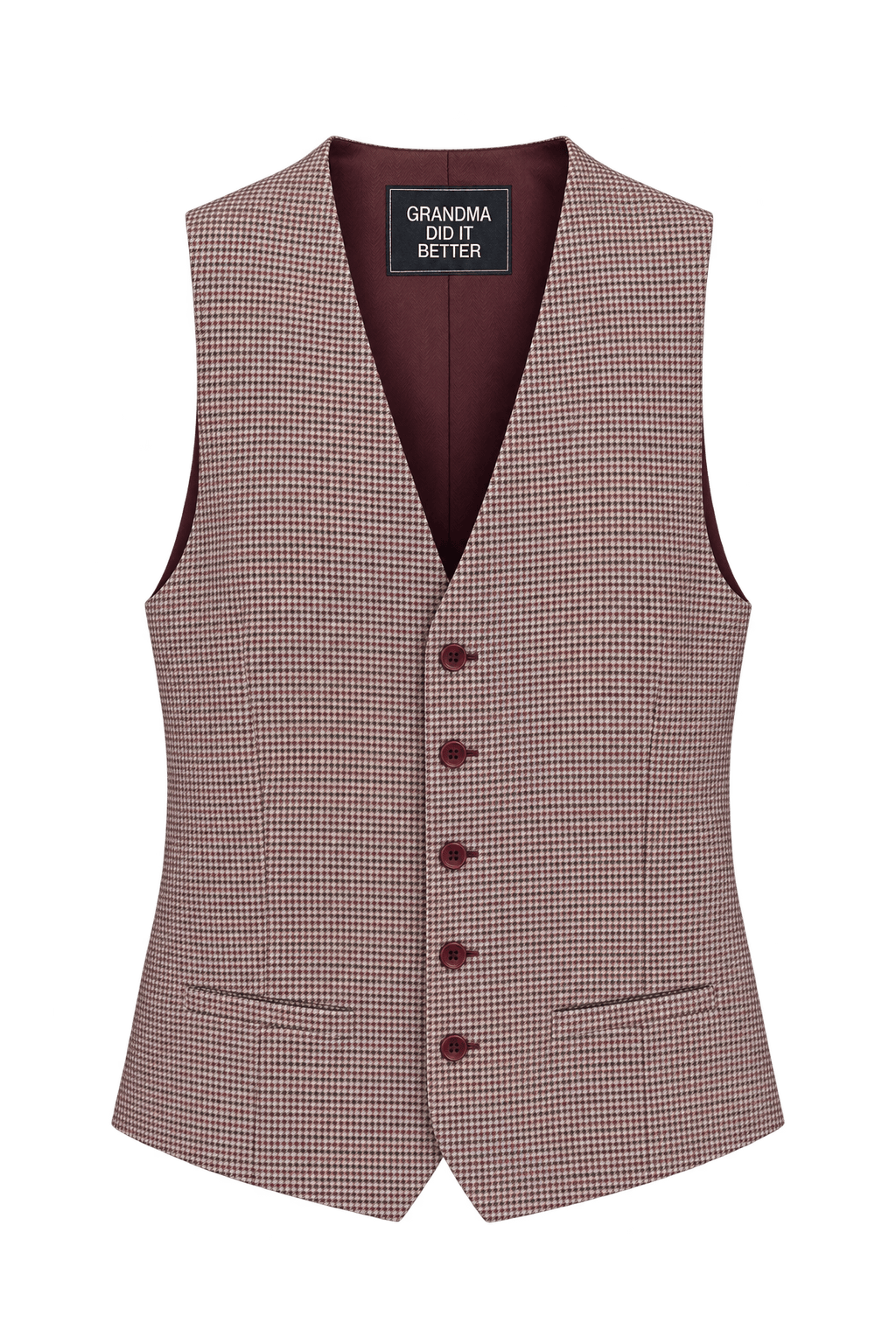 1970s Burgundy and Cream Woven Vest - Front View
