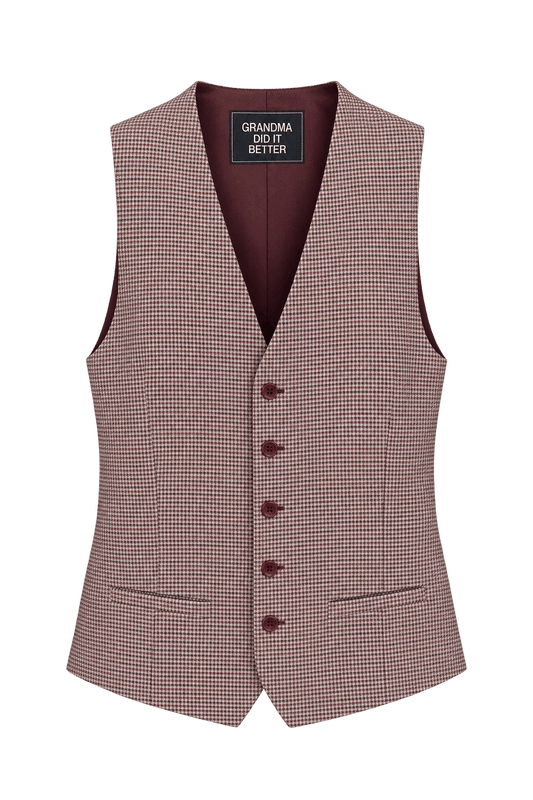 1970s Burgundy and Cream Woven Vest - Front View