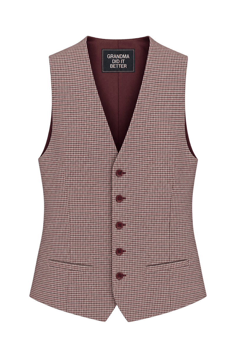 1970s Burgundy and Cream Woven Vest - Front View