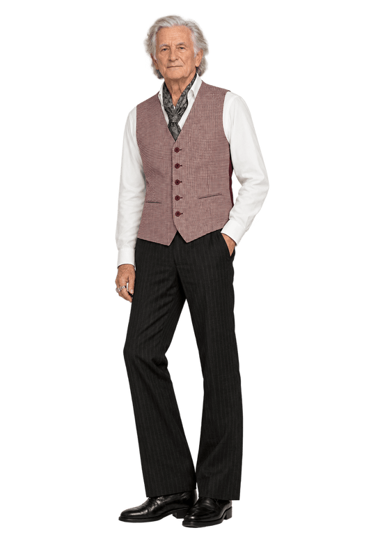 1970s Burgundy and Cream Woven Vest - Model