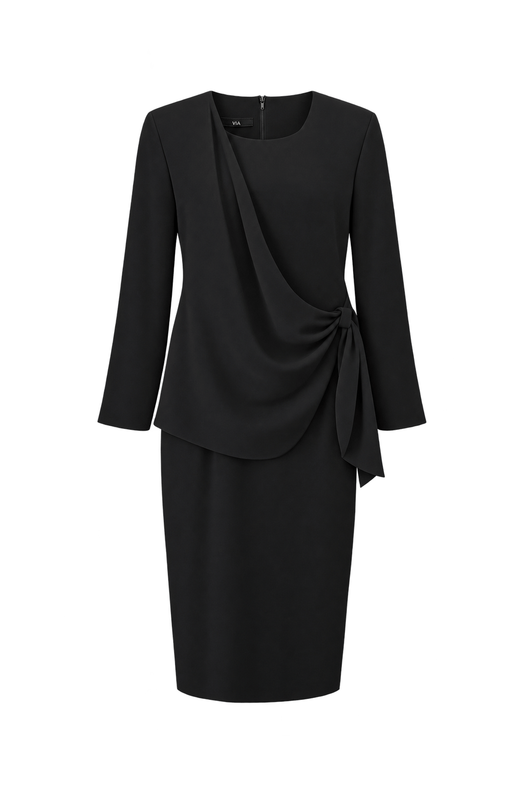 1990s Black Woven Fabric Dress - Front View
