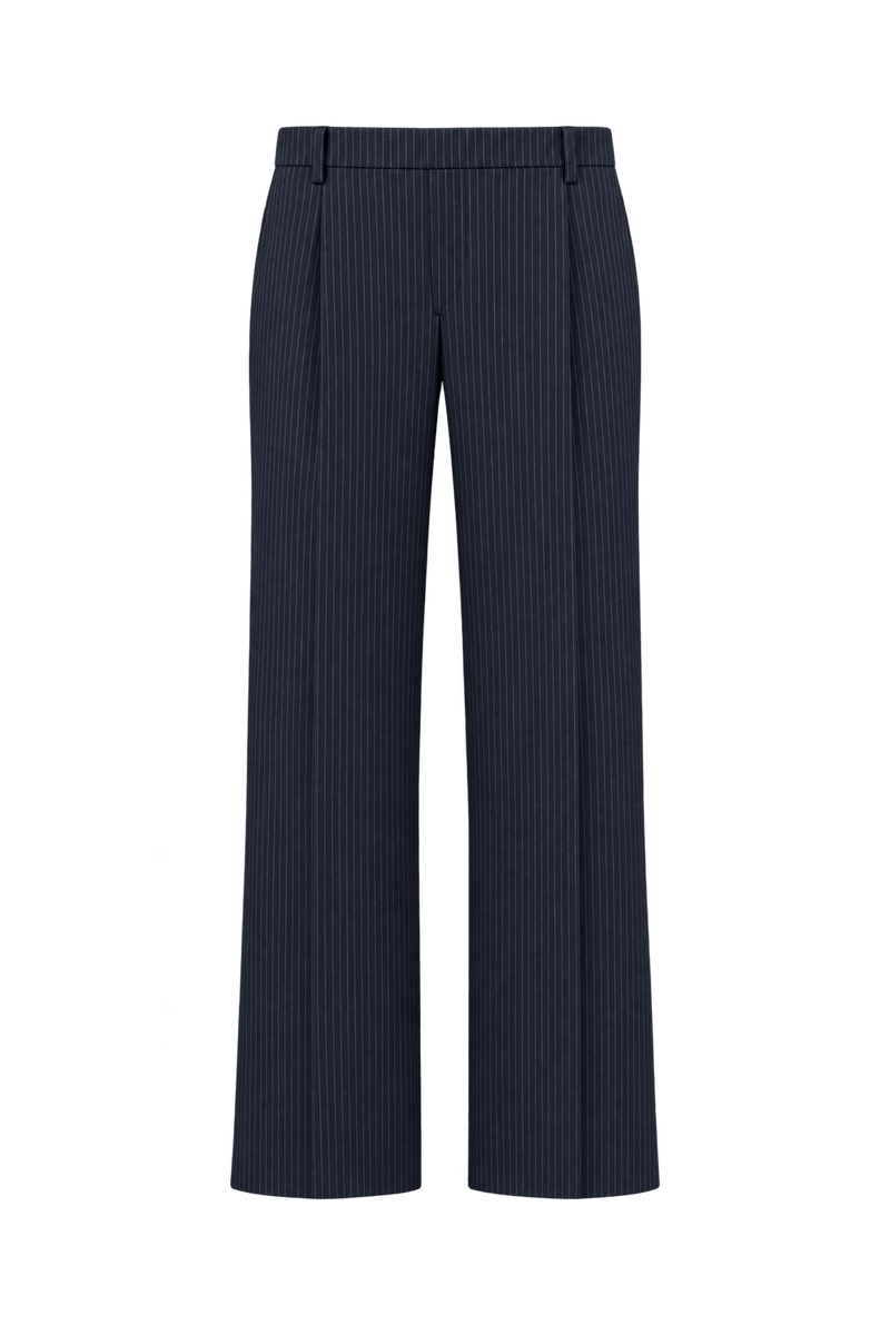 1980s Dark Navy Blue Woven Fabric Trousers - Front View
