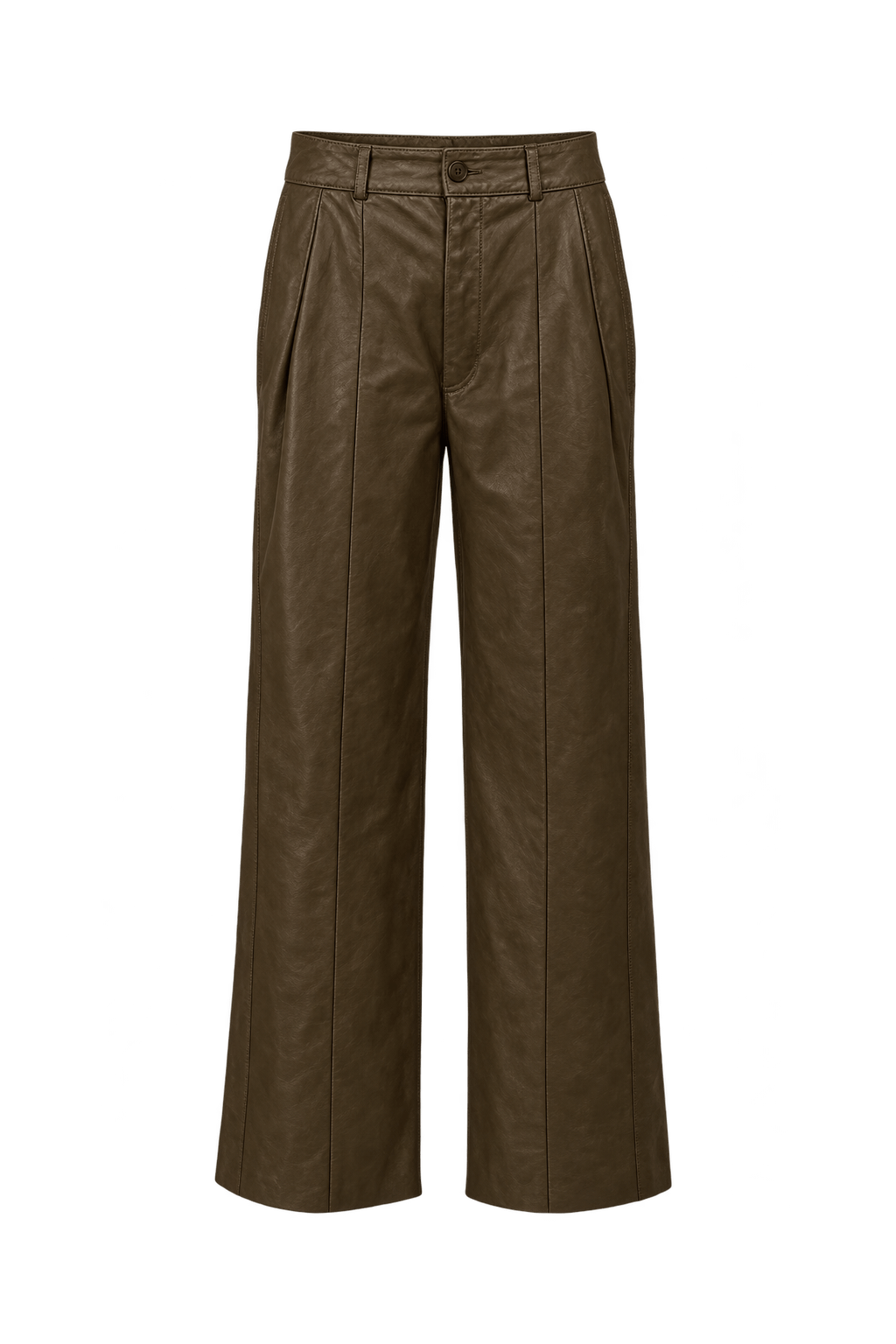 1990s Chocolate Brown Leather Trousers - Front View