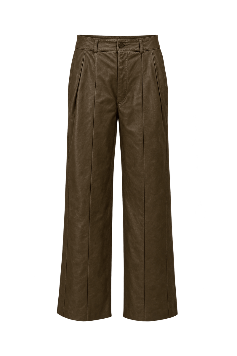 1990s Chocolate Brown Leather Trousers - Front View