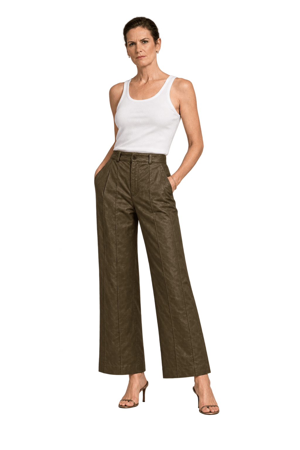 1990s Chocolate Brown Leather Trousers - Model