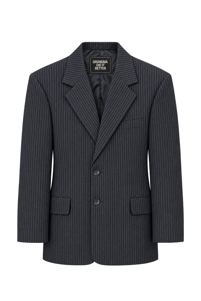 1980s Near-Black Navy Wool Blazer - Front View