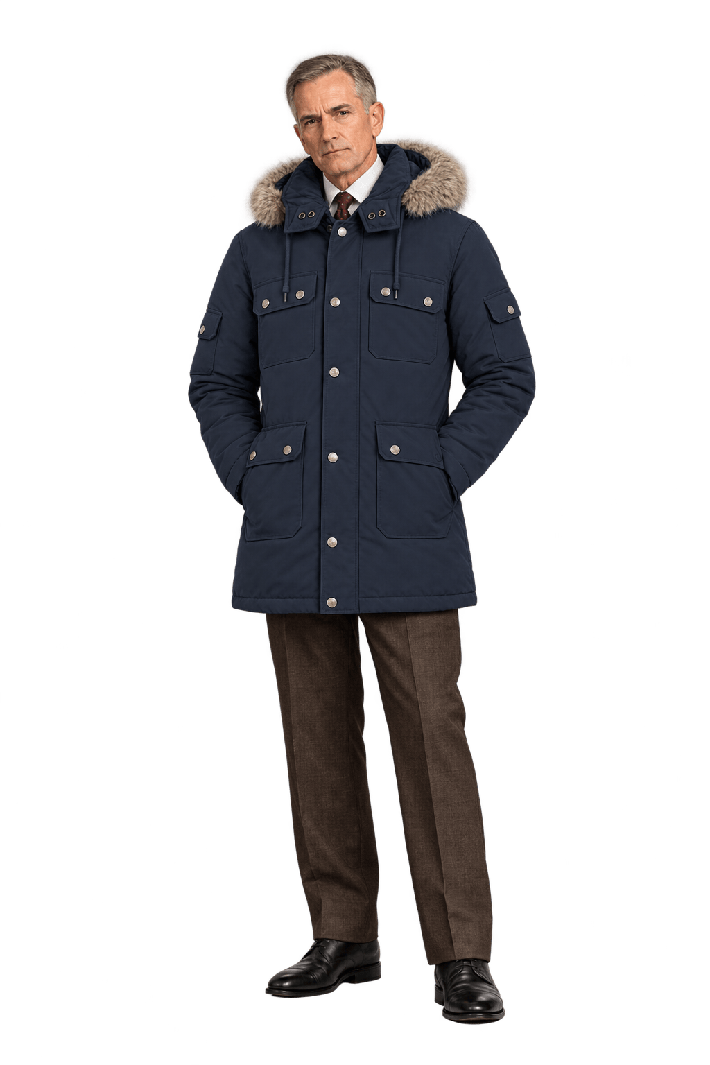 1990s Dark Navy Blue Synthetic Parka - Model