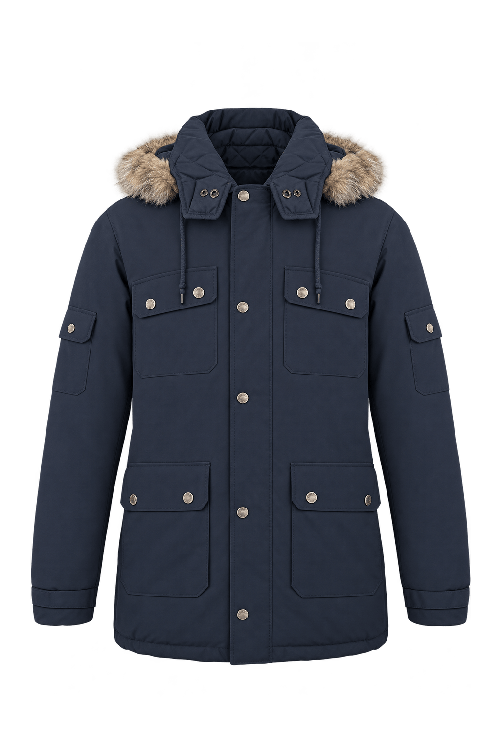 1990s Dark Navy Blue Synthetic Parka - Front View