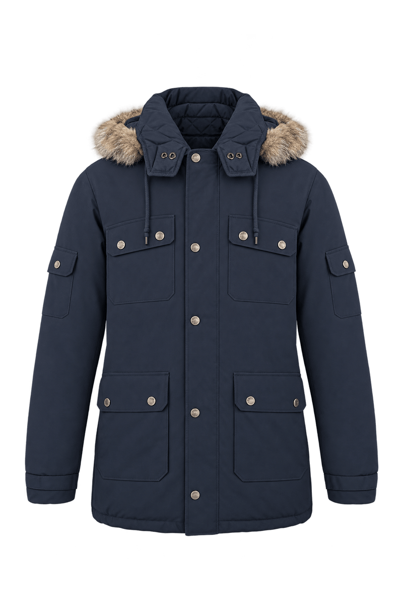 1990s Dark Navy Blue Synthetic Parka - Front View