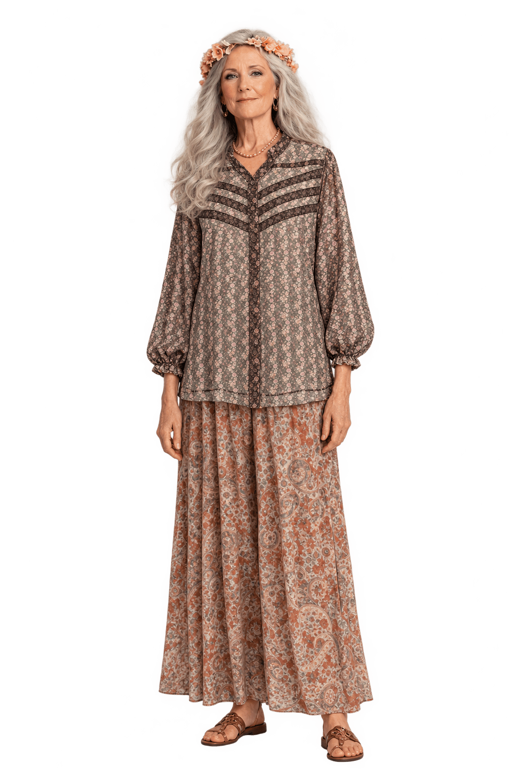 1980s Dark Brown Sheer Woven Blouse - Model