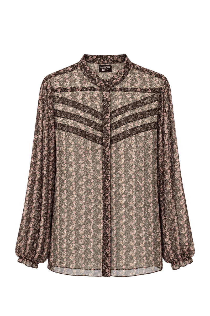 1980s Dark Brown Sheer Woven Blouse - Front View