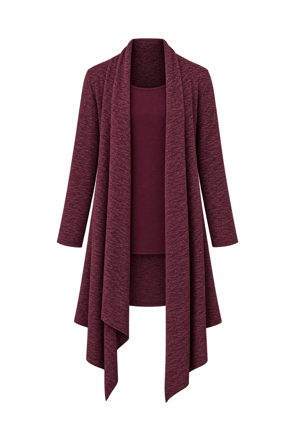 1990s Burgundy Knit Cardigan and Top Set - Front View