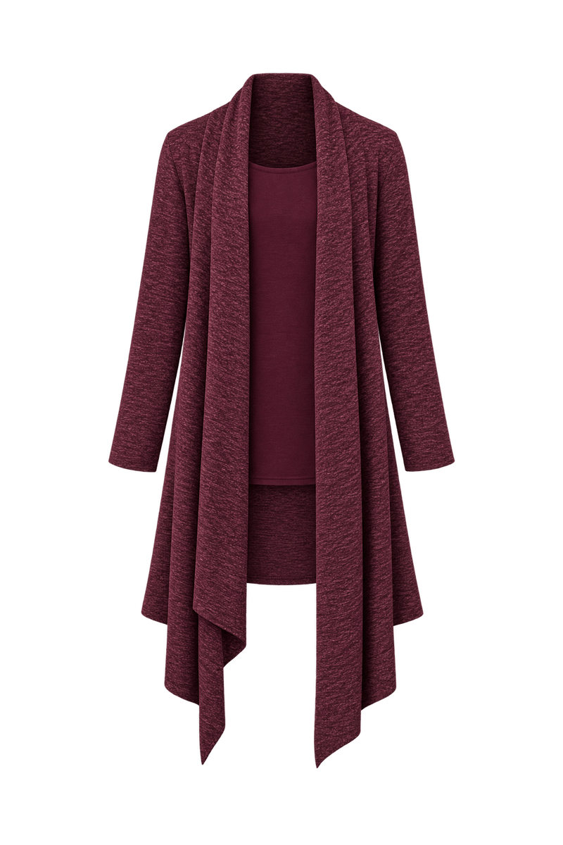 1990s Burgundy Knit Cardigan and Top Set - Front View