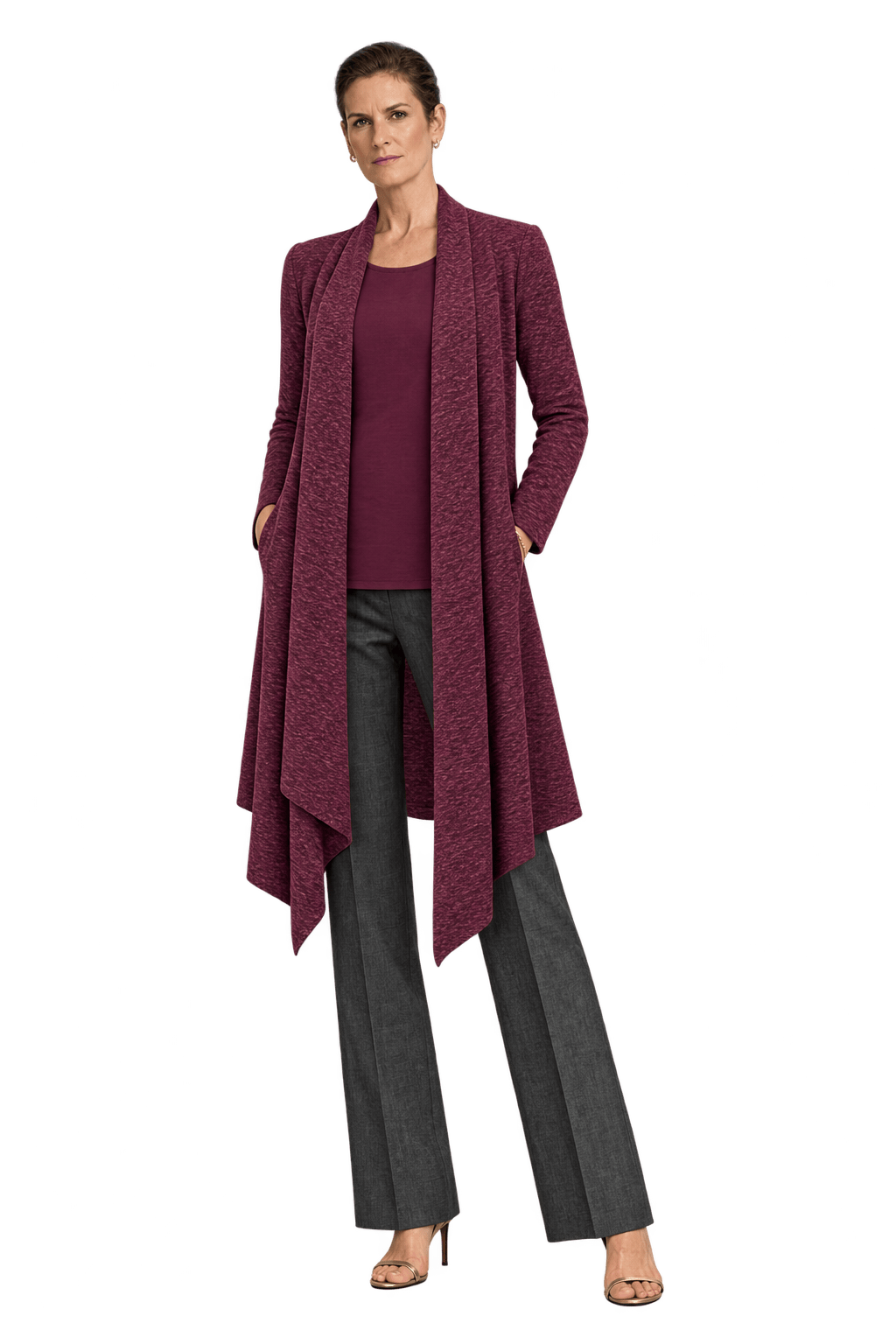 1990s Burgundy Knit Cardigan and Top Set - Model