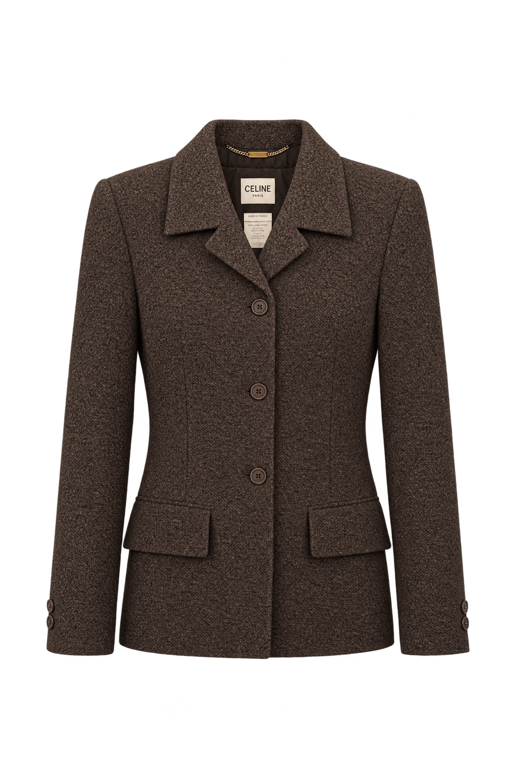 1990s Chocolate Brown Wool Blazer - Front View