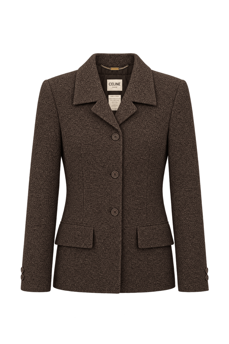 1990s Chocolate Brown Wool Blazer - Front View